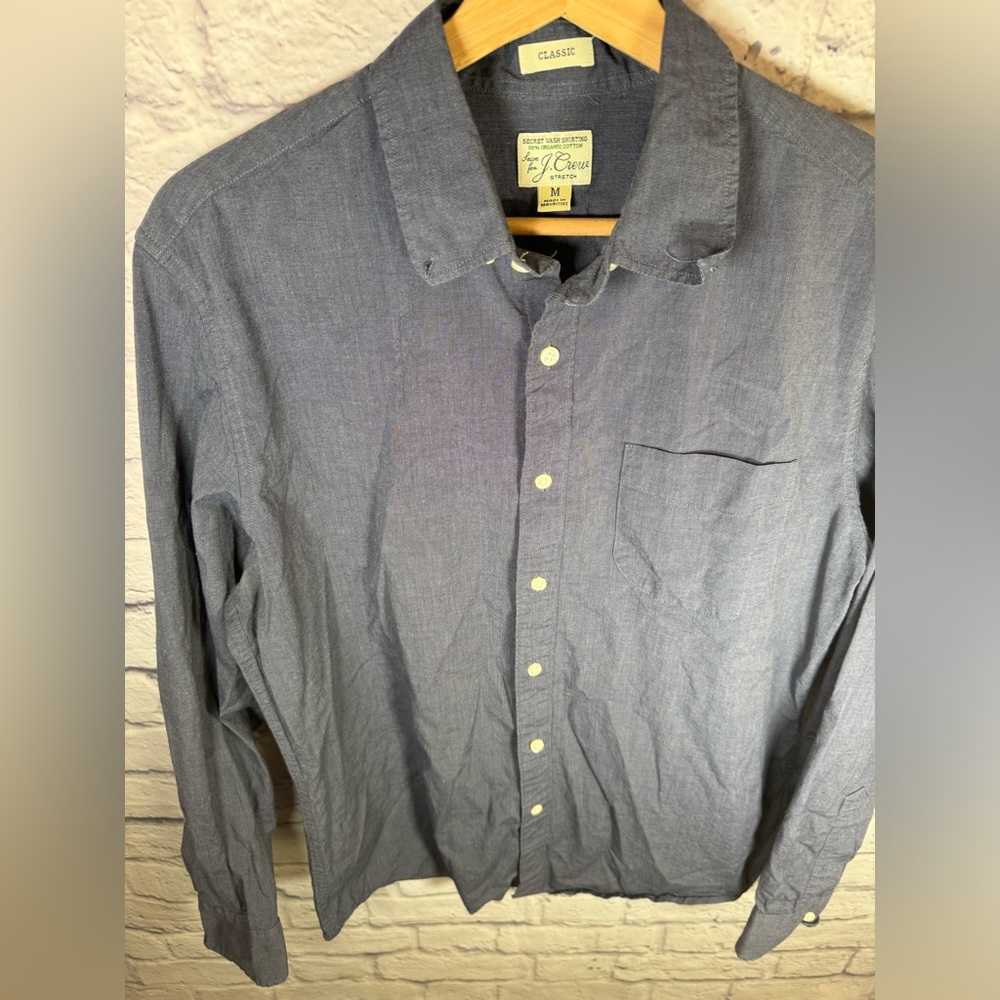 J.Crew Men Classic Secret Wash Cotton Popplin Button down blue shirt Size Medium - Picture 3 of 9